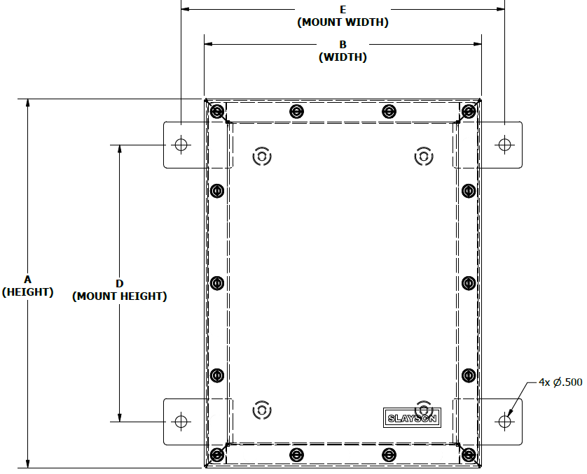 GSMI Compact Waterproof Enclosure Technical wireframe of GSMI Series compact waterproof enclosure – submersible-rated design layout